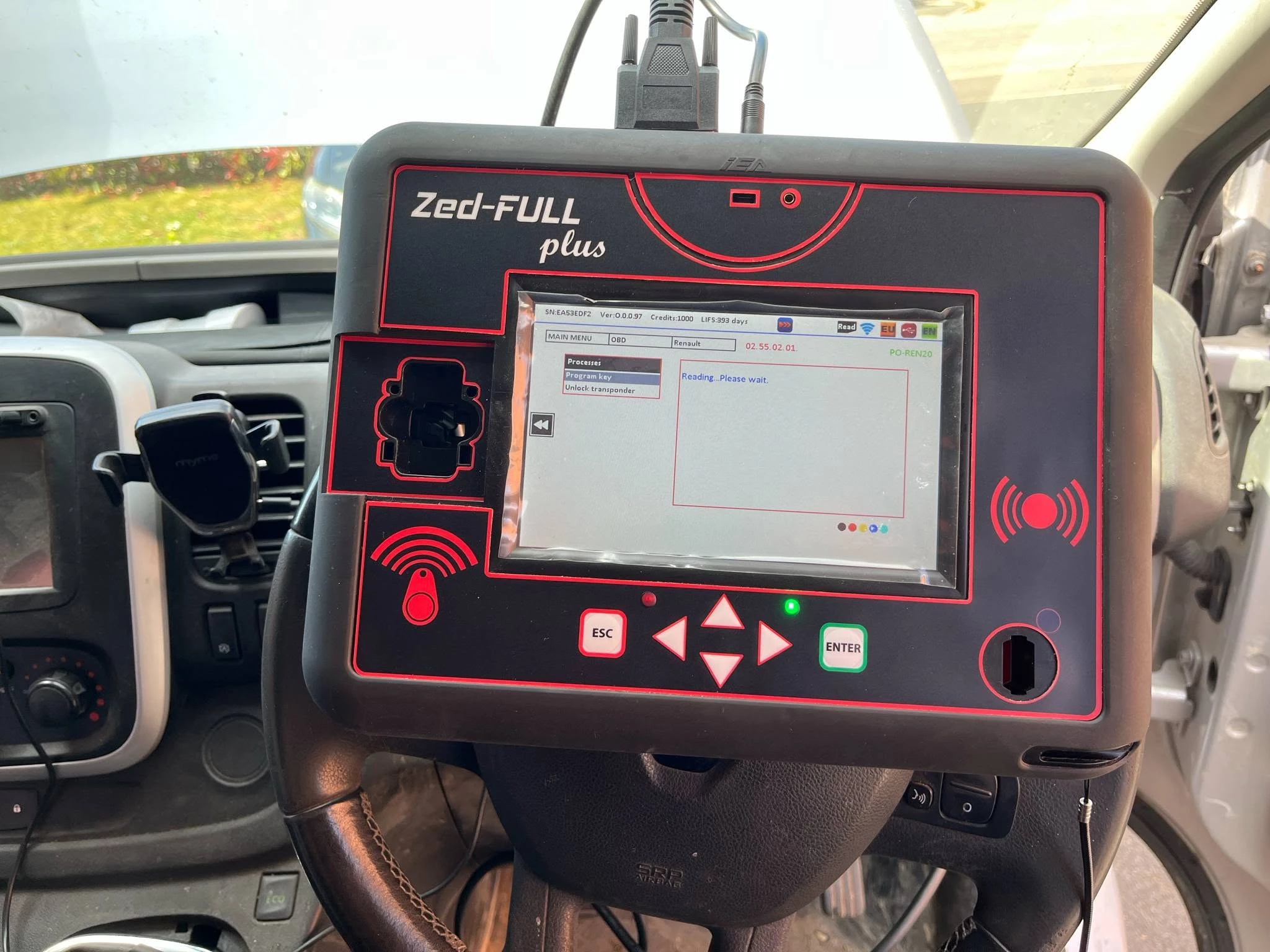 Renault Trafic key programming diagnostic equipment inside a van in Kidderminster